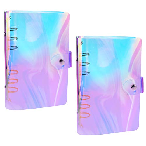 2PCS 6 Ring Rainbow Binder Cover Notebook Binder Protector Soft PVC with Snap Button Loose Leaf Folder for Filler Paper A6 Size