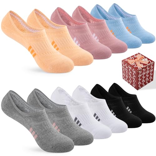 COOPLUS No Show Socks Womens Athletic Cushioned Cotton Low Cut Non Slip Running Invisible Socks (6 Pairs)