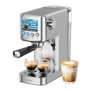 Espresso Machine 20 Bar with Milk Frother, Stainless Steel Coffee Maker with 42 oz Removable Water Tank for Cappuccino, Latte&Cold Brew, Home&Office, Silver