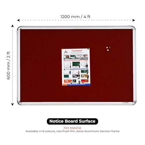 Image of ALKOSIGN Astra Felt Notice Board -MAROON (2 x 4 Feet) |Bulletin Board, Pin-up Board, Display Board, Push pins Board, Announcement Board, Soft Message Board, for School, College, Office, Study Room etc