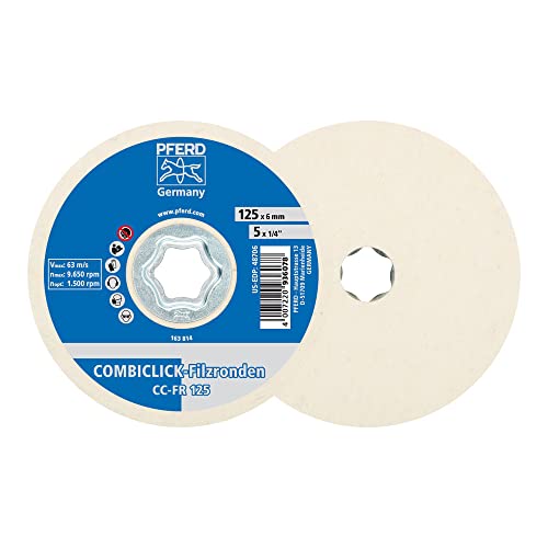 PFERD TOOLS COMBICLICK Filzronden CC-FR, 2 Stück / 125mm / 44498028 für Vor- und Hochglanzpolitur mit dem Winkelschleifer Filz