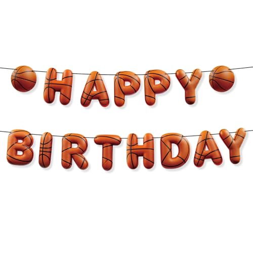 Image of Sport Birthday Banner, 3D Sport Theme Happy Birthday Banner (Basketball) | Decoration Funny Ball Themed Party Supplies Suitable for Kids Teenagers Adults