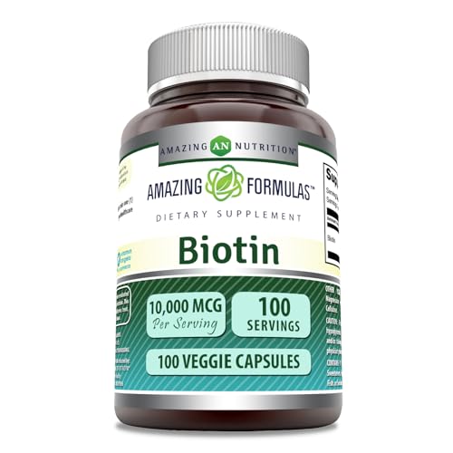 Amazing Formulas Biotin 10000 mcg Veggie Capsules | Vitamin B7 Supplement | Non-GMO | Gluten Free | Made in USA (1 Pack | 100 Count)