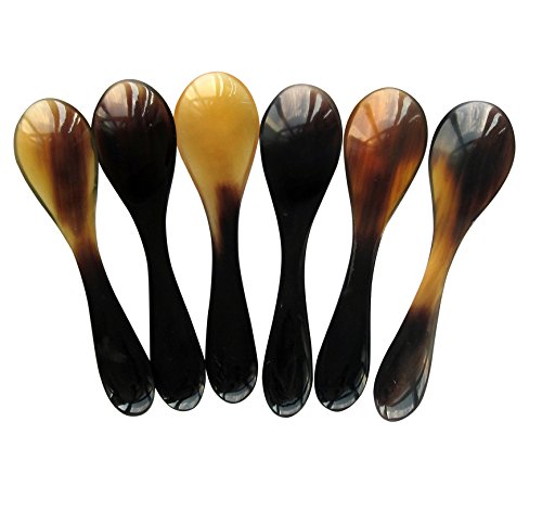 Marycrafts 6er Set Kaviarlöffel Eierlöffel aus Horn Caviar Spoons Handarbeit