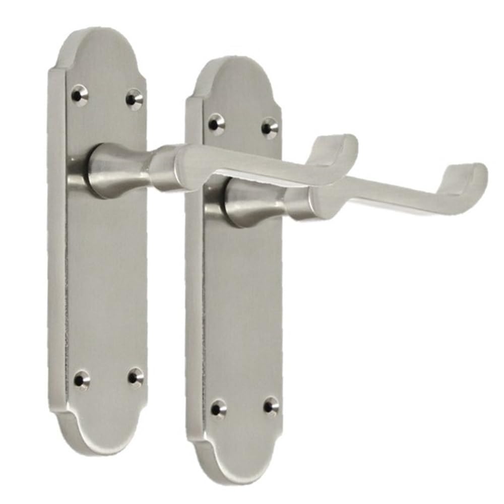 Epsom Door Handle Satin Nickel Scroll Door Handle Set with Tubular Latches - Victorian Style Internal and External Lever Door Handles with Backplate 170mm x 42mm (Pair of Latch Handles)