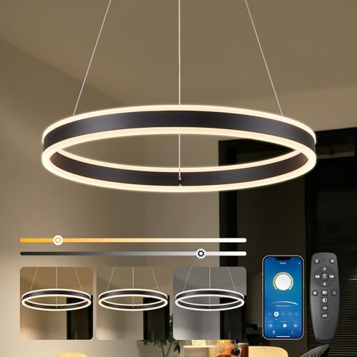 SUCIKORIO LED Lampara Techo Colgante 50cm, Moderna Lámpara Colgante Techo LED 48W Regulable 2700K-6500K 5%-100% Brillo Ajustable Redondo Lamparas Comedor Con Control Remoto y APP