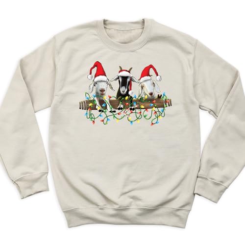 Christmas Goats Sweatshirt, Funny Farm Animal Xmas Sweater, Cute Goats Lights Pajama Outfit, Unisex Adult