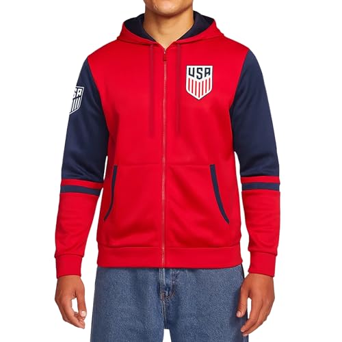 Icon Sports US Soccer USMNT Full Zip Hoodie Sweater Sweatshirt | Solo X-Large Red