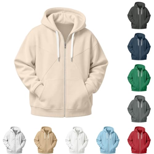 XINGJIAARTS Full Zip Hoodies For Men Drawstring Hooded Sweatshirts Oversized Long Sleeve Warm Zipper Track Jackets Casual - image 5