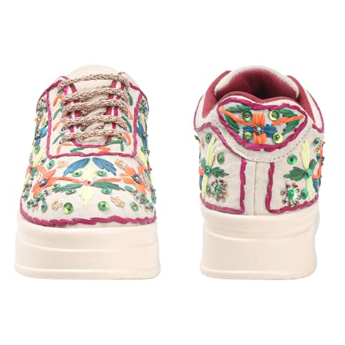 Image of Vendoz Women Hand Embroidery Wedding Party Bridal Floral High Heel Sneakers I Cushioned Insole I Comfortable Wear Wedge Shoes I for Ladies and Girls