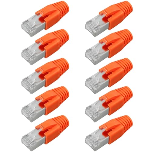 10 Piezas Conector RJ45 Pasante Cat7 Cat6A, RJ45 Blindado para Cable De Red, Conector Ethernet 1Gbps Pass Through Con Guía Pasante Funda Protectora, Ethernet para Router PC TV PS4 Módem TV Box