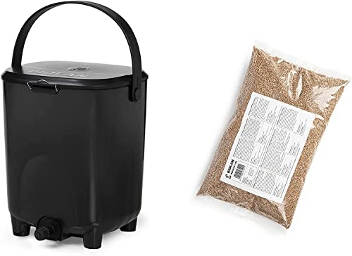 Image of Biolan Bokashi Composting Set - Durable Compost Bin (10l) with Airtight Lid, Leak-Free Tap, made Plastic, Contains EM-Bokashi Bran (1 kg). (Black)