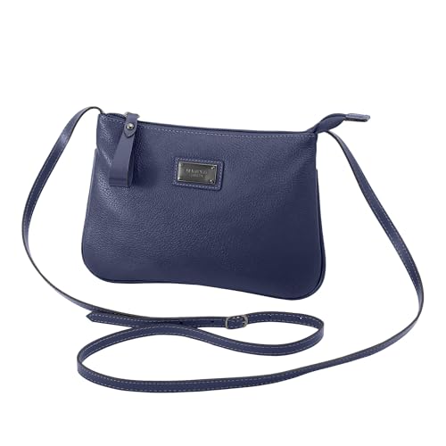 Bolsa Feminina Alça Transversal Couro Legítimo Mariart Zíper 199 (Marinho)