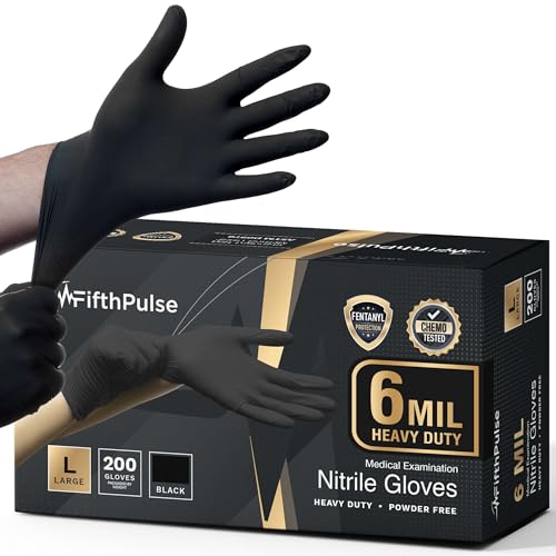 FifthPulse 6 Mil Black Nitrile Gloves Large, 200 Pack