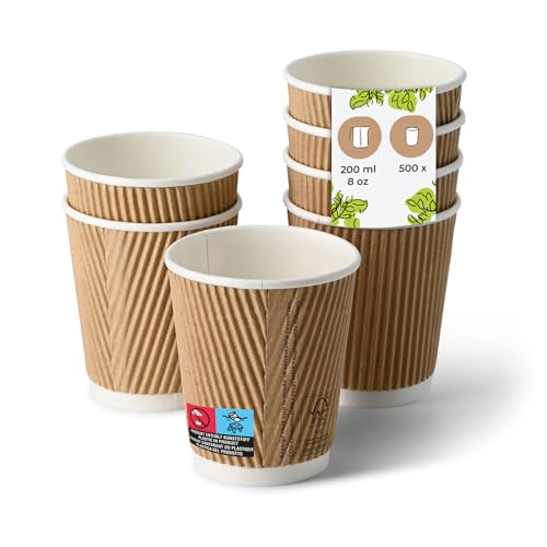 BIOZOYG Gobelet en carton 500 pièces 200 ml / 8 oz, 80 mm - Gobelets jetables pour café - Gobelets en carton pour boissons chaudes - Alternative aux gobelets...