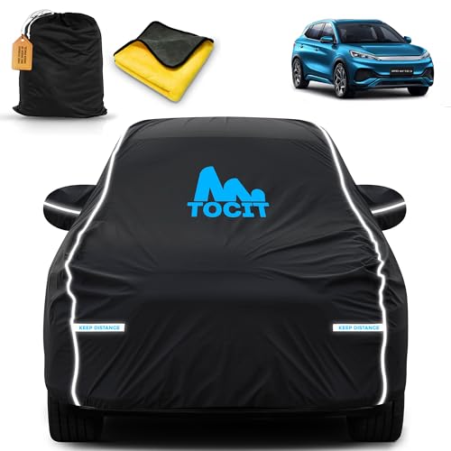 Image of BYD Atto3 Waterproof Long Life Car Cover with Safety Glow Reflective Strap, Premium Velvet Velour Fabric, Soft & Stretchable, Machine Washable, Tri-Stitch Custom Fit with Mirror Pocket
