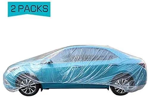 Aesthetics of life 2 Set of Thicken PE Plastic Car Cover- 11.8' x 21.3' Disposable Car Cover with Elastic Band Clear Waterproof Dustproof Car Protective Cover for Hatchbacks Small Sedan Cars (S)