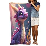 GVYGVY Serviette de plage à séchage rapide – Serviette de bain en microfibre douce et absorbante pour salle de bain – Motif mignon dragon violet n° 807