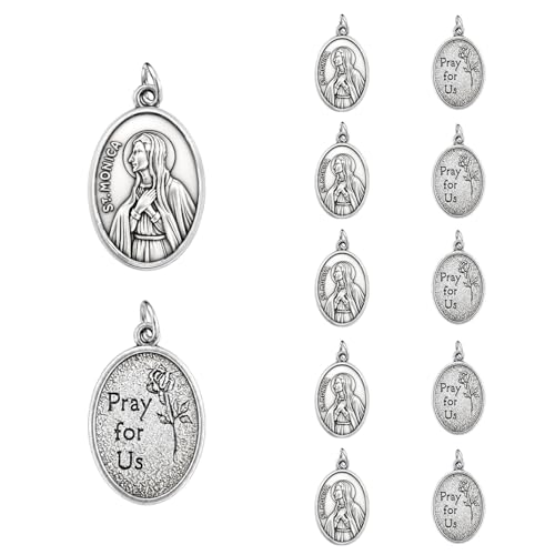 Rlcvecv 10 Pcs St Monica Medal,Saint Monica Pendant for Car Necklace Bracelet Keychain Rosary