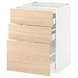  METOD/MAXIMERA Base cab f plaque de cuisson/3 façades/3 tiroirs, 60x60 cm, blanc/effet frêne clair Askersund