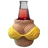 Removable Bikini Beer Cover, Reusable Cup Holder, Handmade Crochet Boobies Beer Cover, Knitted Bra Shaped Beer Bottle Cover, Mug Sleeves Anti-Slip Cup Covers, Gag Gift for Adults (Color : Yellow)