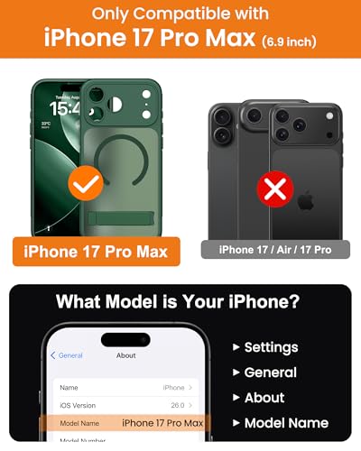 Image of Vihibii for iPhone 17 Pro Max Cover with Stand & Camera Control, [Compatible with Magsafe], Full Lens Protection, Rugged Hard Back & Silicone Edge, Non-Slip Translucent Slim Case, 6.9 inch 2025, Green