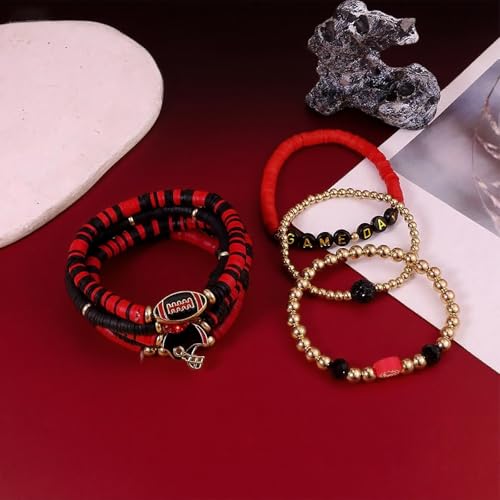 CSIYANJRY99 Game Day Bracelets for Women Football Mom Accessories Gameday Outfits Red Black Blue Heishi Beaded Stretch Sports Game Team Stacking Bracelets 5
