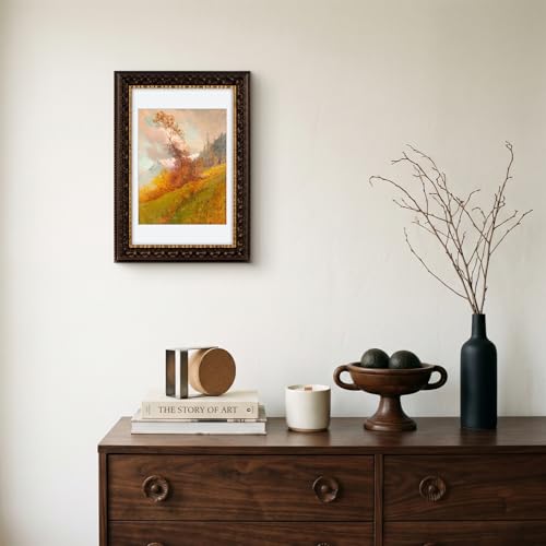 Image of Golden State Art, 8X12 Ornate Finish Photo Frame With White Mat for 7X9 Picture & Real Glass, Color: Dark Brown With Gold
