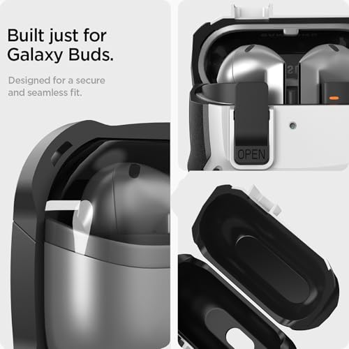 Image of Galaxy Buds 3 Pro /3 /3 FE Case Cover with Secure Lock Clip, Shockproof Samsung Galaxy Buds3 /3 Pro 2024 /3 FE 2025 Protective Hard Cover Shell with Carabiner&Cleaner kit for Men Women, Black /White