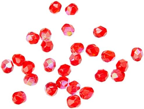 Efco 2110128 Glass faceted beads round, iridescent 6 mm 50 pcs. red, 3 x 3 x 2 cm