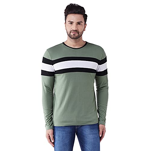 Image of GRITSTONES Men's Cotton Full Sleeve T Shirt | Casual Wear T-Shirts for Mens | Regular Fit Stylish T-Shirt for MensGSFS2509BLKNEOWHT