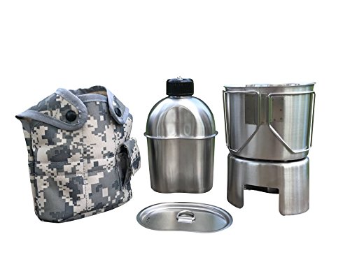 Jolmo Lander G.I.Style Canteen Kit,Canteen 1.2L,Canteen Cup 0.8L, Cup Lid,Stand/Stove,Cover 5pcs Set