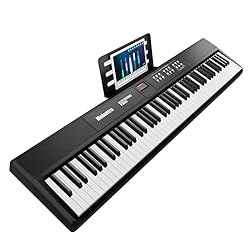 【88 KEY WEIGHTED KEYBOARD】The full-size 88 key weighted keyboard features hammer action and touch sensitivity, piano keyboard that is perfect for players that are still developing their touch. Maximizes the simulation of the acoustic piano's touch re...