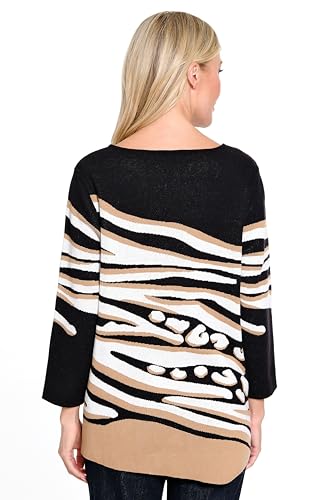 Ali Miles Women's Stripe Jacquard Sweater Three Quarter Sleeve Asymmetrical Hem2