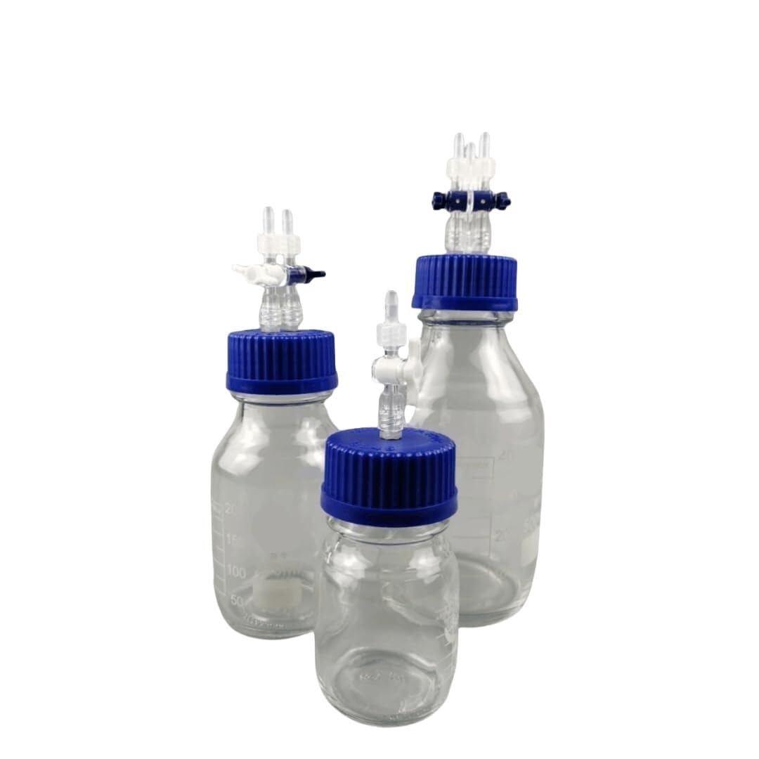 Nachfüllflasche aus Glas mit Umschaltventil – Probenflasche mit Unterdruck for einfache Flüssigkeitsübertragung und -aufbewahrung(2Channels 250mL)