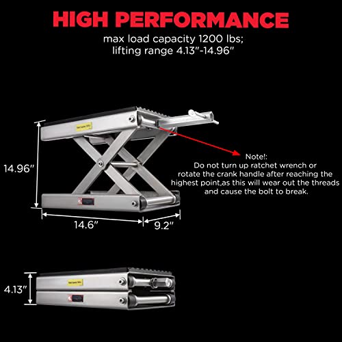 CXRCY 1200 LBS Motorcycle Lift Scissor Jack Stainless Steel Finish Upgraded Dirt Bike ATV Steel Motorcycle Hoist Stand with Ratchet Wrench,Crank Handle,Thickened Rubber Pad,Wide Deck - Image 6