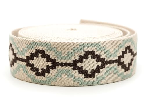 CRAFTMEMORE 1.5 Inches Bohemian Style Cotton Poly Webbing Strap, Strong Webbing for Arts, Crafts, Bag Strap (5 Yards, Style 04)