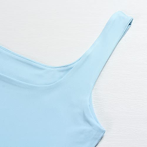 Artfish Women's Sleeveless Strappy Seamless Crop Tank Tops Square Neck Workout Fitness Basic Cropped Camis (Light Blue, S) #TOP2