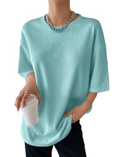 Image of Zilcon Women's Waffle Wool Knit Tops Dressy Business Casual T-Shirt Half Long Sleeve Fall Winter Summer Work Tops