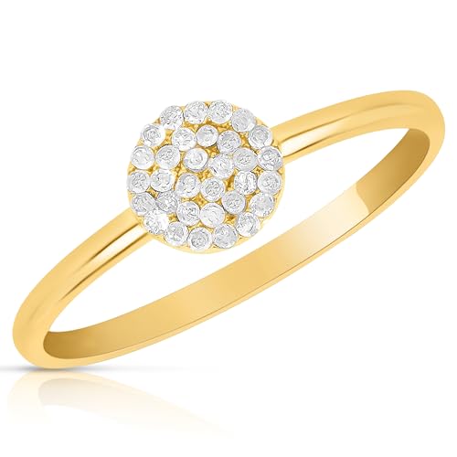 MAX + STONE Solid 10k Gold Pave Diamond Ring for Women | Round Shaped White & Yellow Gold Diamond Ring for Women | Real Diamond Promise Ring for Her Gold | Diamond Gold Ring Sizes 6-8