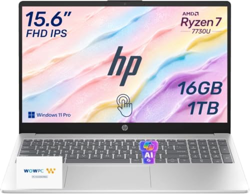 Image of HP 2026 Edition Business Laptop, 15.6 inch FHD IPS Touchscreen, AMD Ryzen 7 7730U 8-Core 16-Thread Processor for Multitasking, 16GB RAM, 1TB SSD, Numeric Keypad, Camera Privacy Shutter, Windows 11