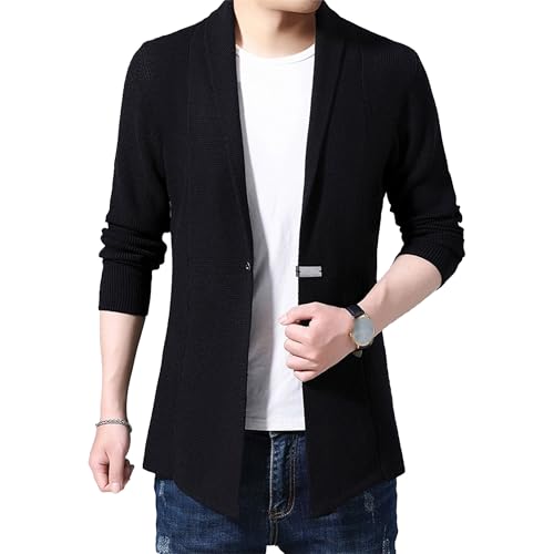 Mens Slim Fit Knited Cardigan Flip Collar Button Sweater Warm Ribbed Cuff Knitwear for Work and Date