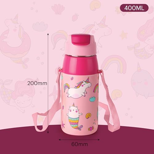 Image of CELLO Kidzbee Era 400 Insulated Kids Water Bottle 400 ml, Pink | 3D Touch & Feel Pink Parade Design One Hand Grip Lightweight Leakproof Easy Sip Flip Cap Insulated Water Bottle for School Kids