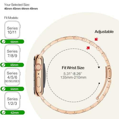 WFEAGL Thin Metal Bands Compatible with Apple Watch Band 46mm 45mm 44mm 49mm 42mm (Series 3 2 1) for Women, Slim Stainless Steel Wristbands for iWatch Ultra SE Series 11 10 9 8 7 6 5 4 (Rose Gold) by WFEAGL - Used condition - Image 4
