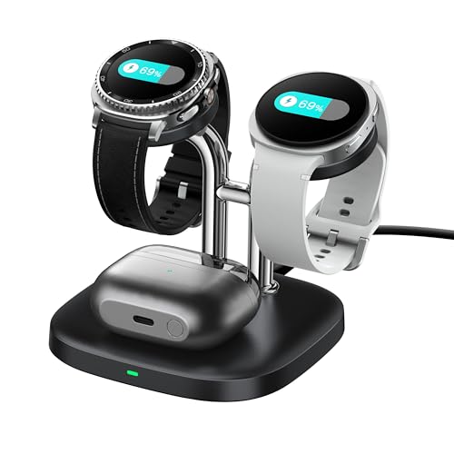 SwanScout Estación de Carga para Reloj Dual, Soporte de Cargador Inalámbrico Compatible con Galaxy Watch 8/8 Classic/7/Ultra//FE/6/6 Classic/5 Pro/5/4/3/Active 2, Galaxy Buds 3 Pro/Buds+ (Negro)