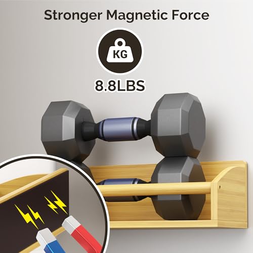 Image of 2 Pack Magnetic Spick Rack for Refrigerator, Fridge Organizer Shelf, Bamboo Wood