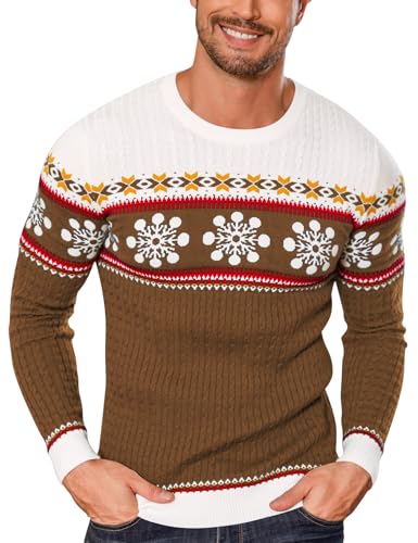 LecGee Cable Knit Sweater Men Ribbed Crewneck Long Sleeve Unisex Christmas Women Fall Winter Casual Fisherman Pullover