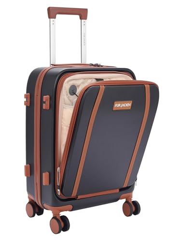 Image of FUR JADEN The Wayfarer 55cm Cabin TechPro Polycarbonate Suitcase I USB-C Charging Port I Laptop Compartment I 8 Silent Shock Absorbing Wheel I TSA Lock I Aviation Grade Trolley (Stark Black, TechPro)