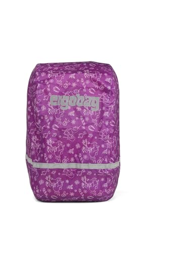 ergobag Regenschutz für Schulranzen für Schulrucksäcke, wasserdicht, Leuchtfarben, Reflektoren, Gummizug Pferde - Lila