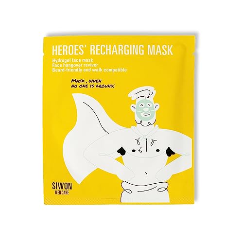 SIWON | Heroes' Recharging Mask | Mascarillas de hidrogel con efecto hidratante, anti-edad y recarga pilas - 4uds. Cosmetica hombre. Skincare kit.